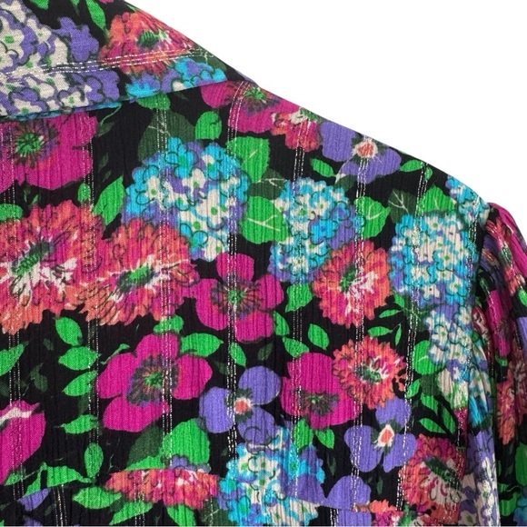 BA&SH Phara Floral Print Blouse | Long Sleeve Button Down Top Black Medium US 8 - Picture 4 of 9